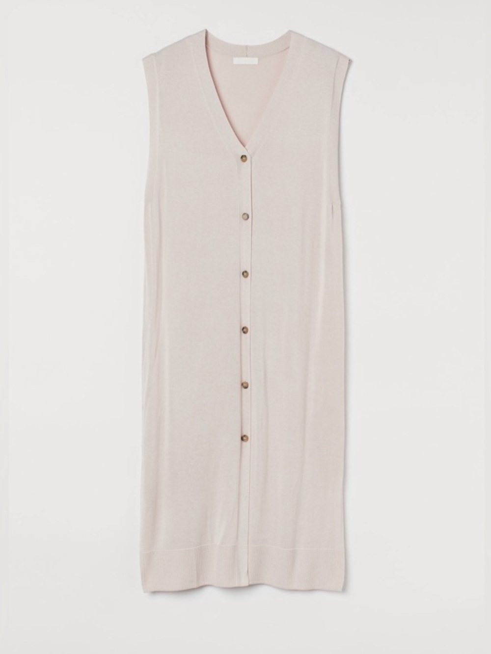 H&M Long Sleeveless Button-Front Cardigan in Light Beige